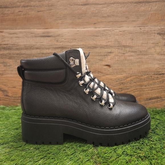 New Marc Fisher LTD Nairy Lace-Up Genuine Shearling Lug Sole Bootie sz 9 - Picture 3 of 10